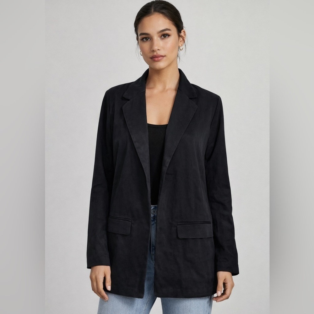 Abercrombie Fitch Black Long Sleeve Open Front Blazer Jacket Womens Size L